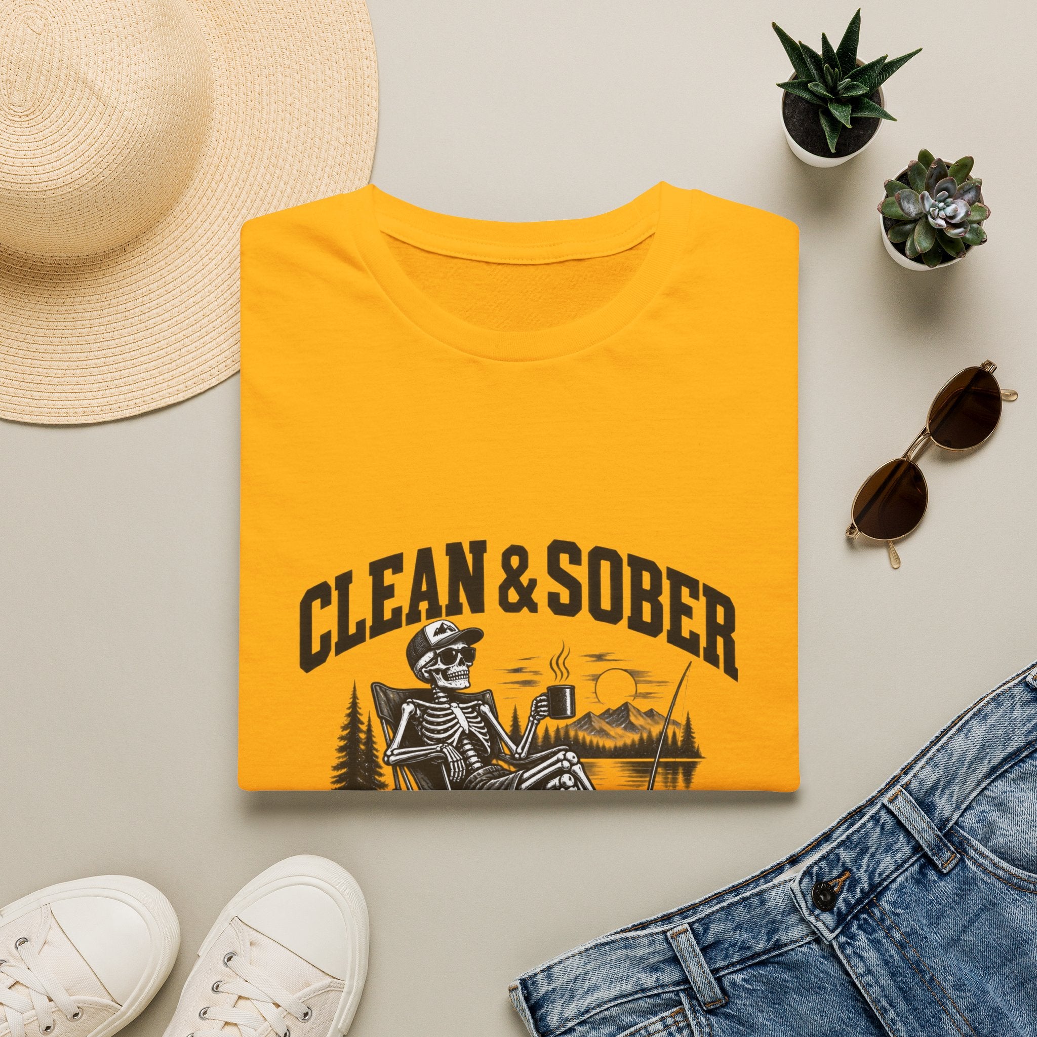 Clean & Sober skeleton camping scene T-Shirt | Recovery, Outdoors