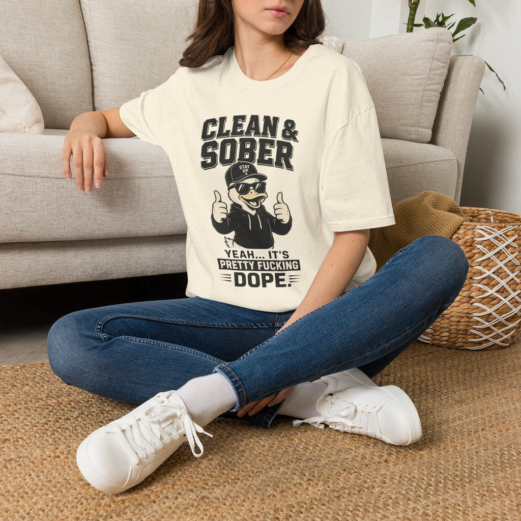 Clean & Sober Duck Illustration T-Shirt | Recovery Humor, Retro Mascot