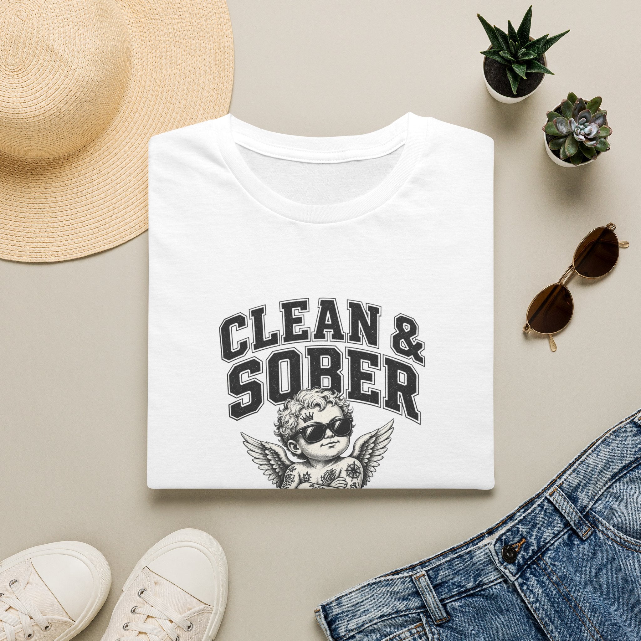 Clean & Sober cherub graphic T-Shirt | 'Best Decision I Ever Made' recovery design
