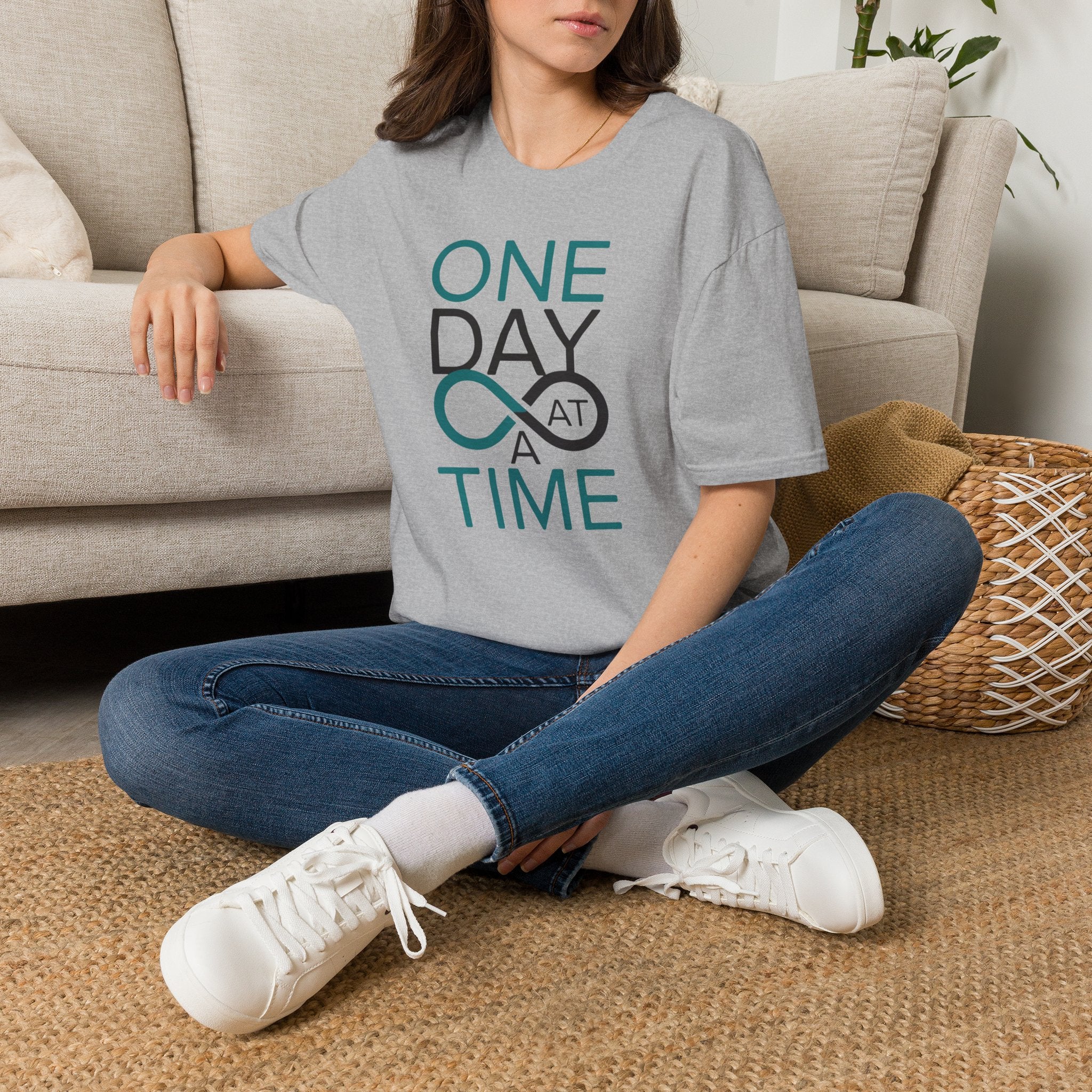 One Day at a Time T-Shirt | Inspirational recovery infinity design