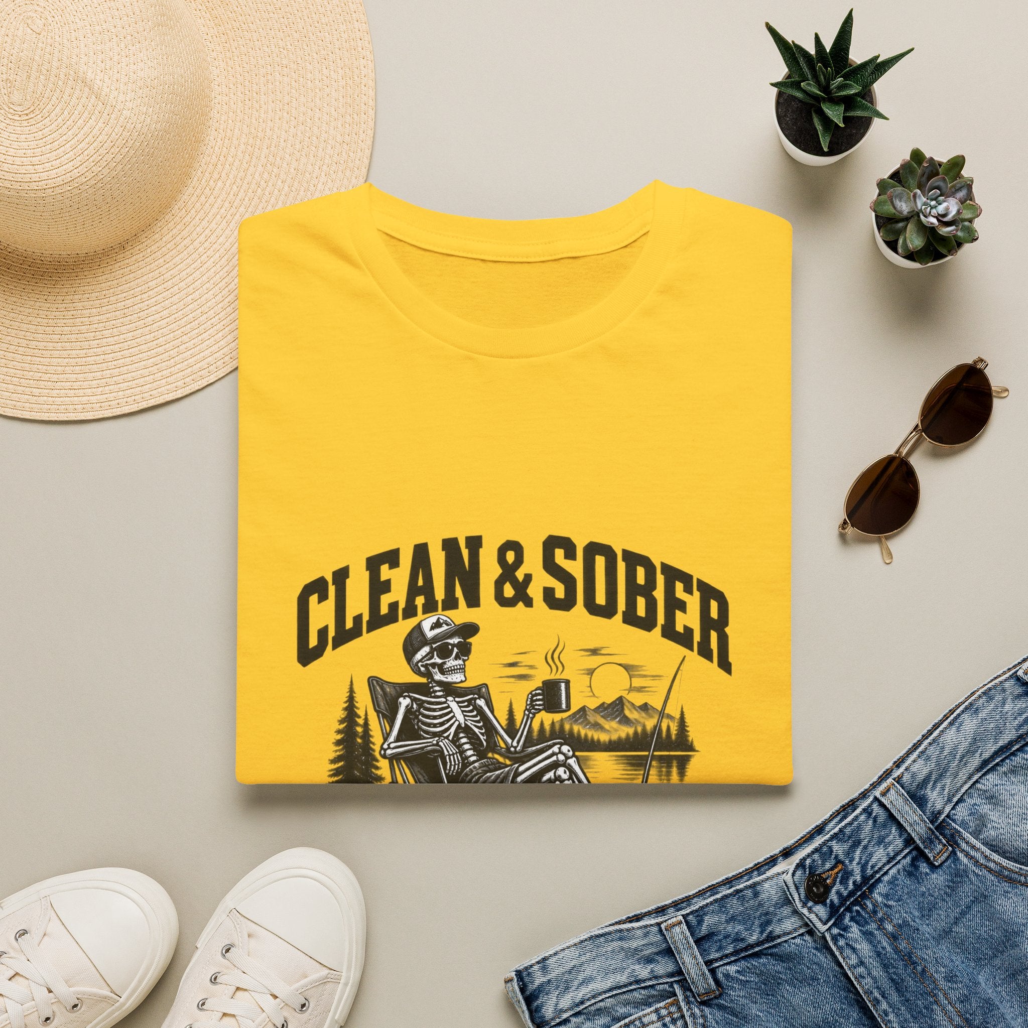Clean & Sober skeleton camping scene T-Shirt | Recovery, Outdoors