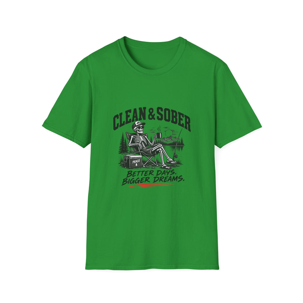 Clean & Sober skeleton camping scene T-Shirt | Recovery, Outdoors