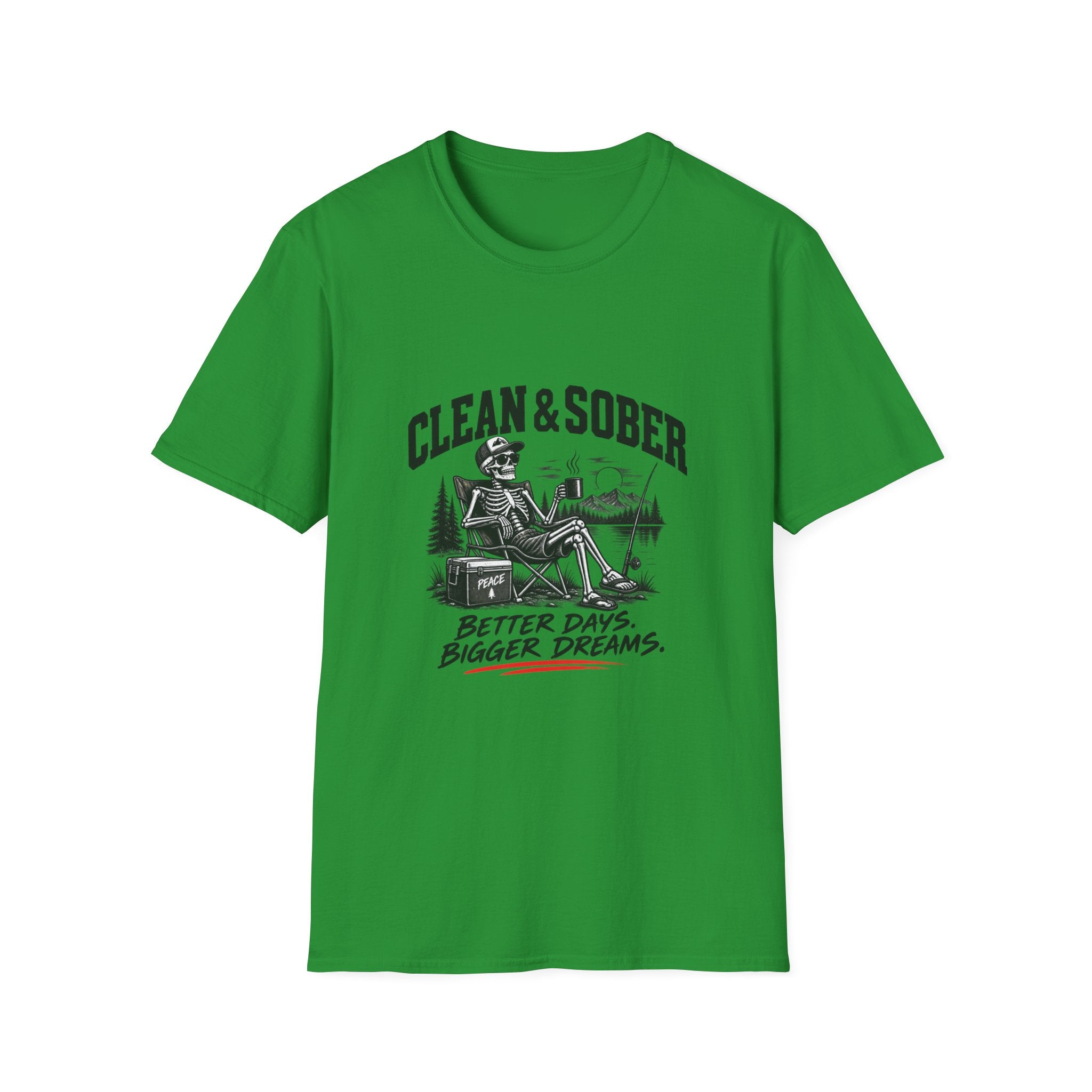 Clean & Sober skeleton camping scene T-Shirt | Recovery, Outdoors