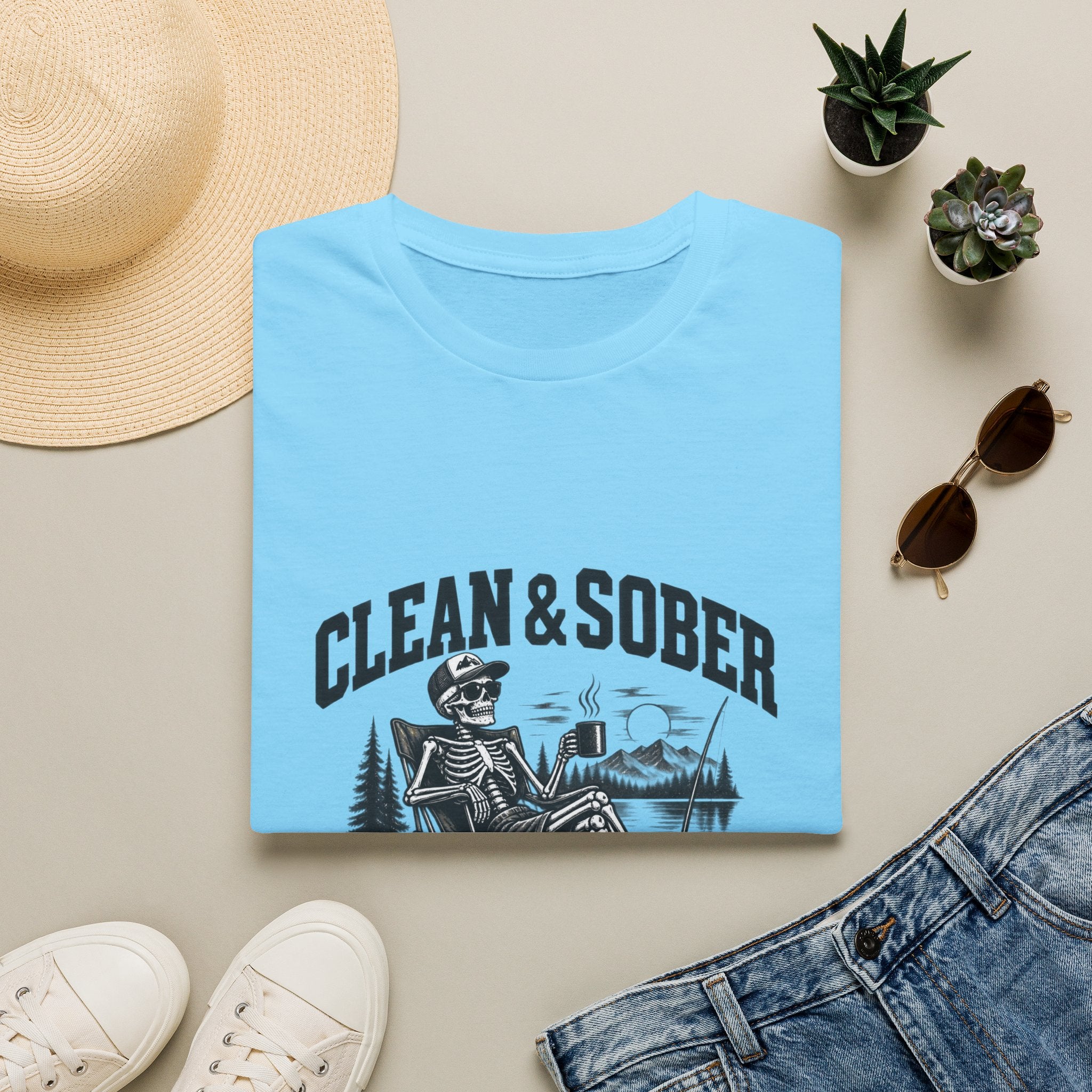 Clean & Sober skeleton camping scene T-Shirt | Recovery, Outdoors