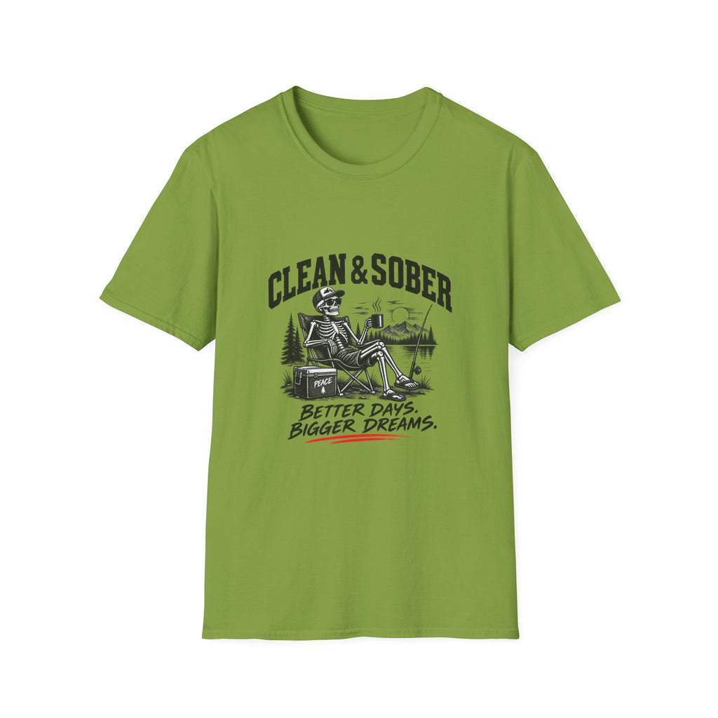 Clean & Sober skeleton camping scene T-Shirt | Recovery, Outdoors