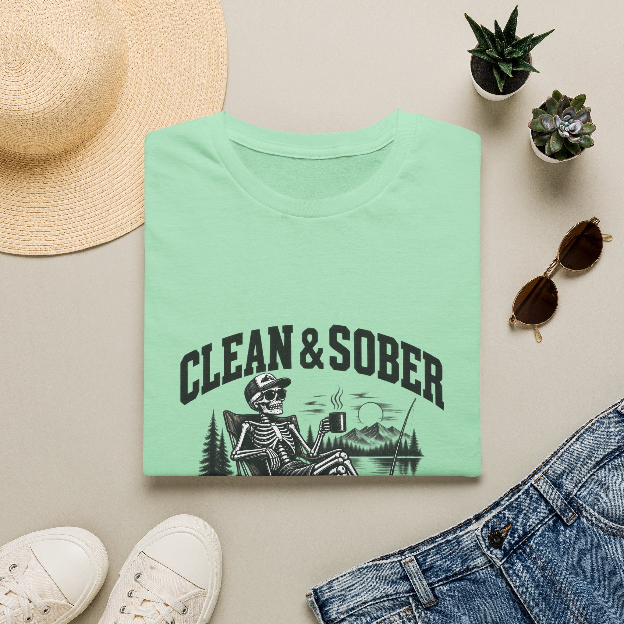 Clean & Sober skeleton camping scene T-Shirt | Recovery, Outdoors
