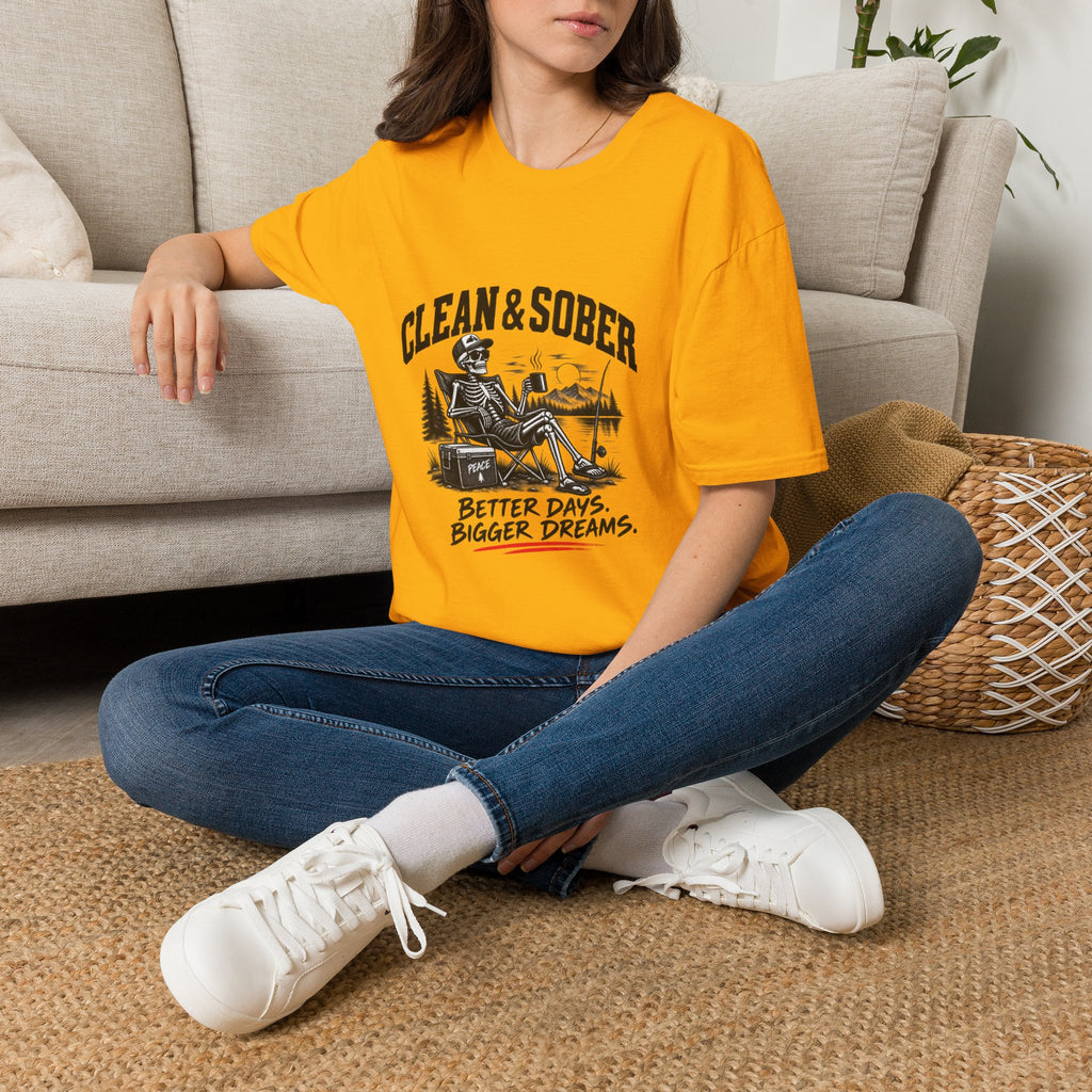 Clean & Sober skeleton camping scene T-Shirt | Recovery, Outdoors