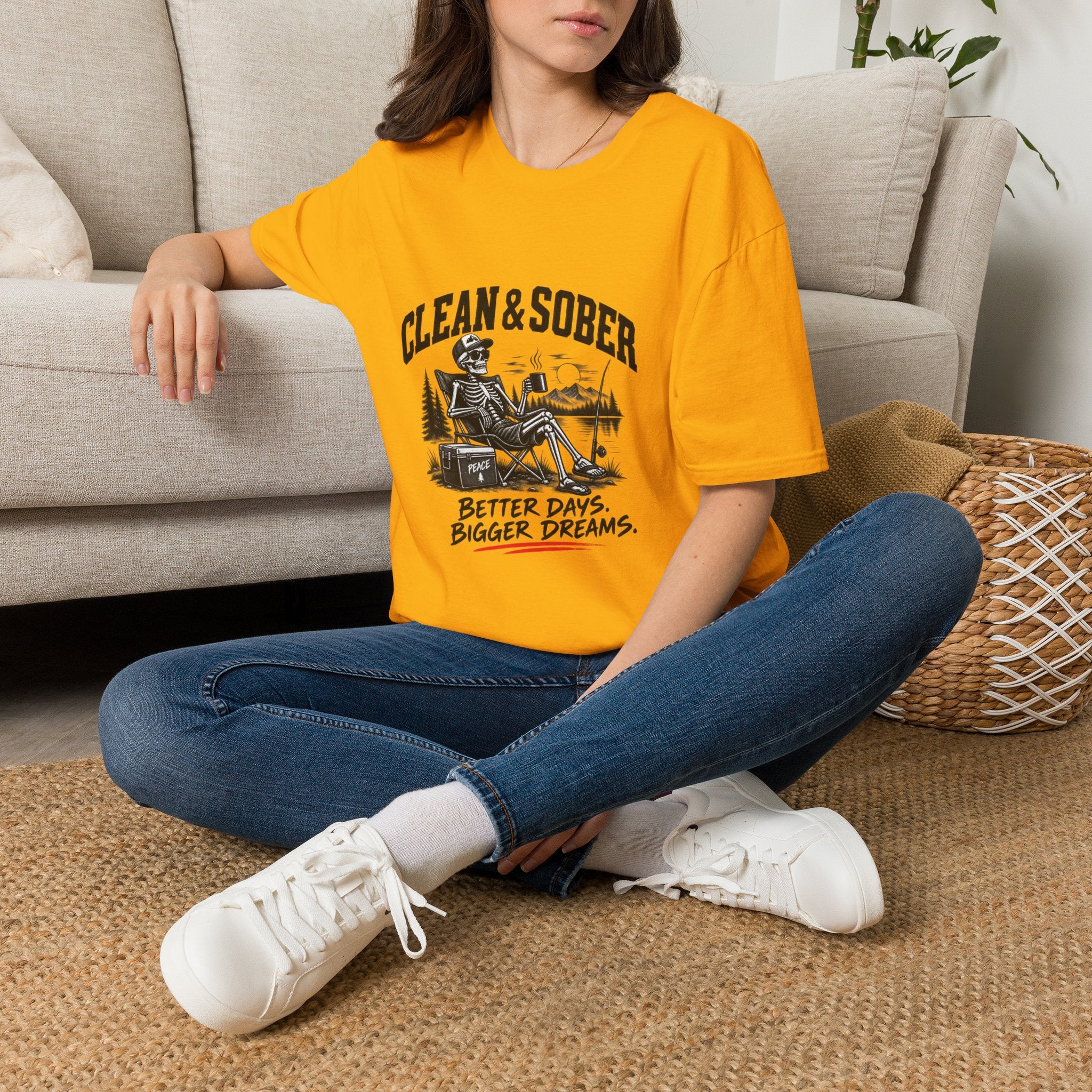 Clean & Sober skeleton camping scene T-Shirt | Recovery, Outdoors