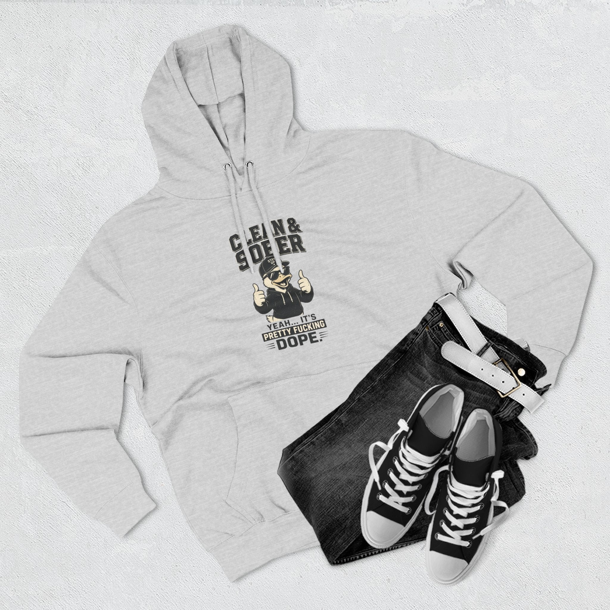 Clean & Sober Thumbs Up Hoodie | Recovery Slogan, Retro Illustration
