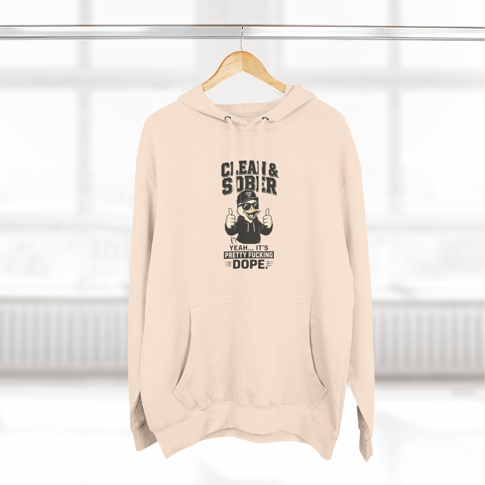 Clean & Sober Thumbs Up Hoodie | Recovery Slogan, Retro Illustration