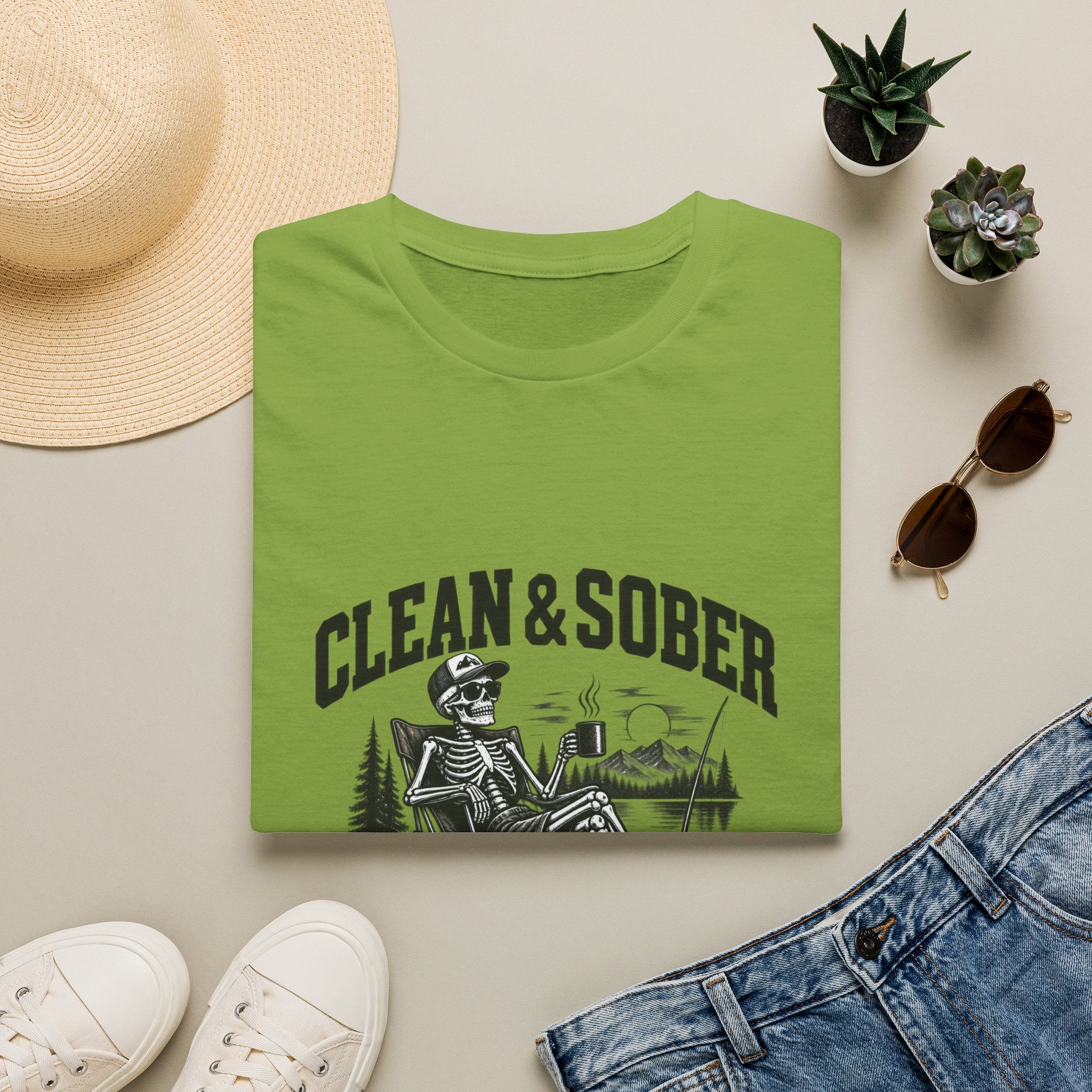 Clean & Sober skeleton camping scene T-Shirt | Recovery, Outdoors