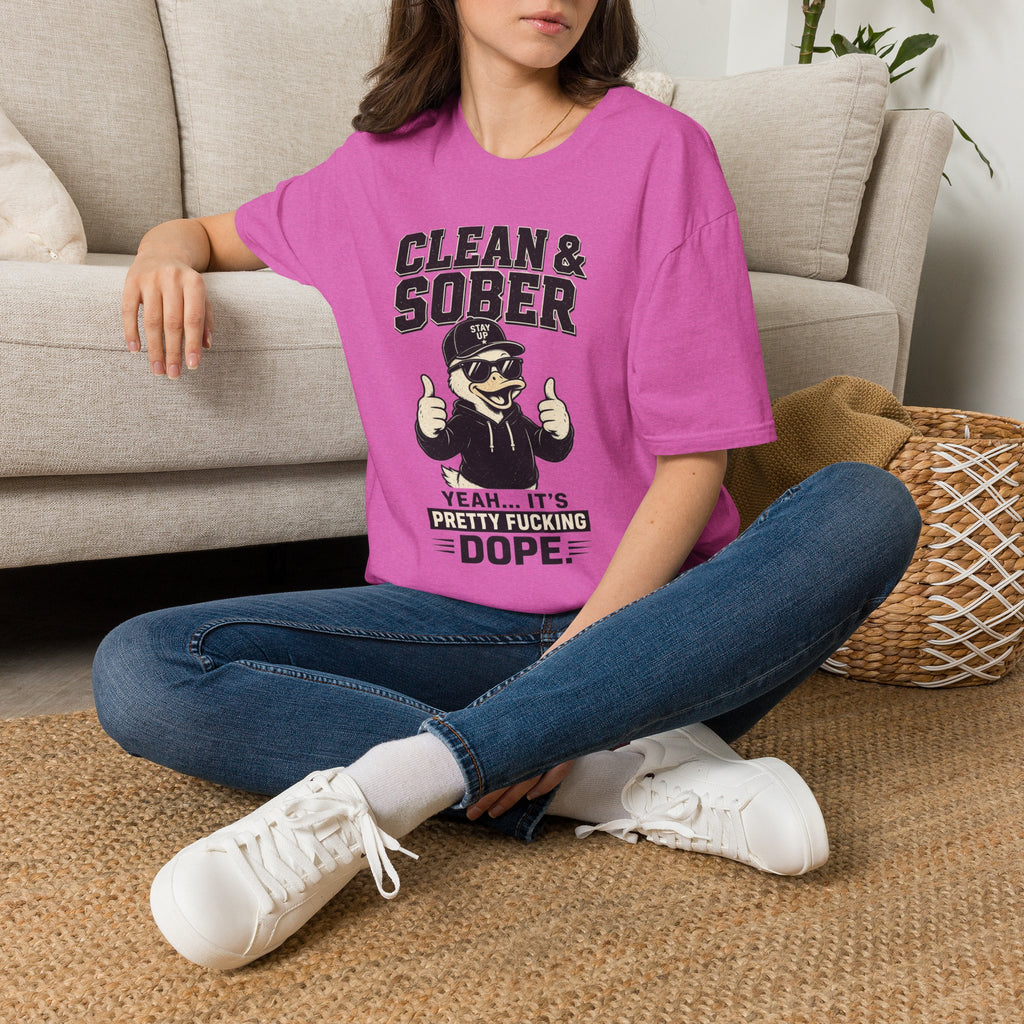 Clean & Sober Duck Illustration T-Shirt | Recovery Humor, Retro Mascot