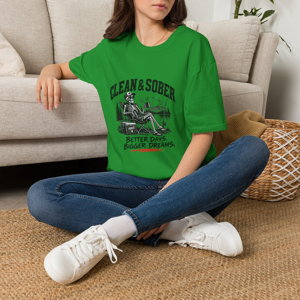 Clean & Sober skeleton camping scene T-Shirt | Recovery, Outdoors