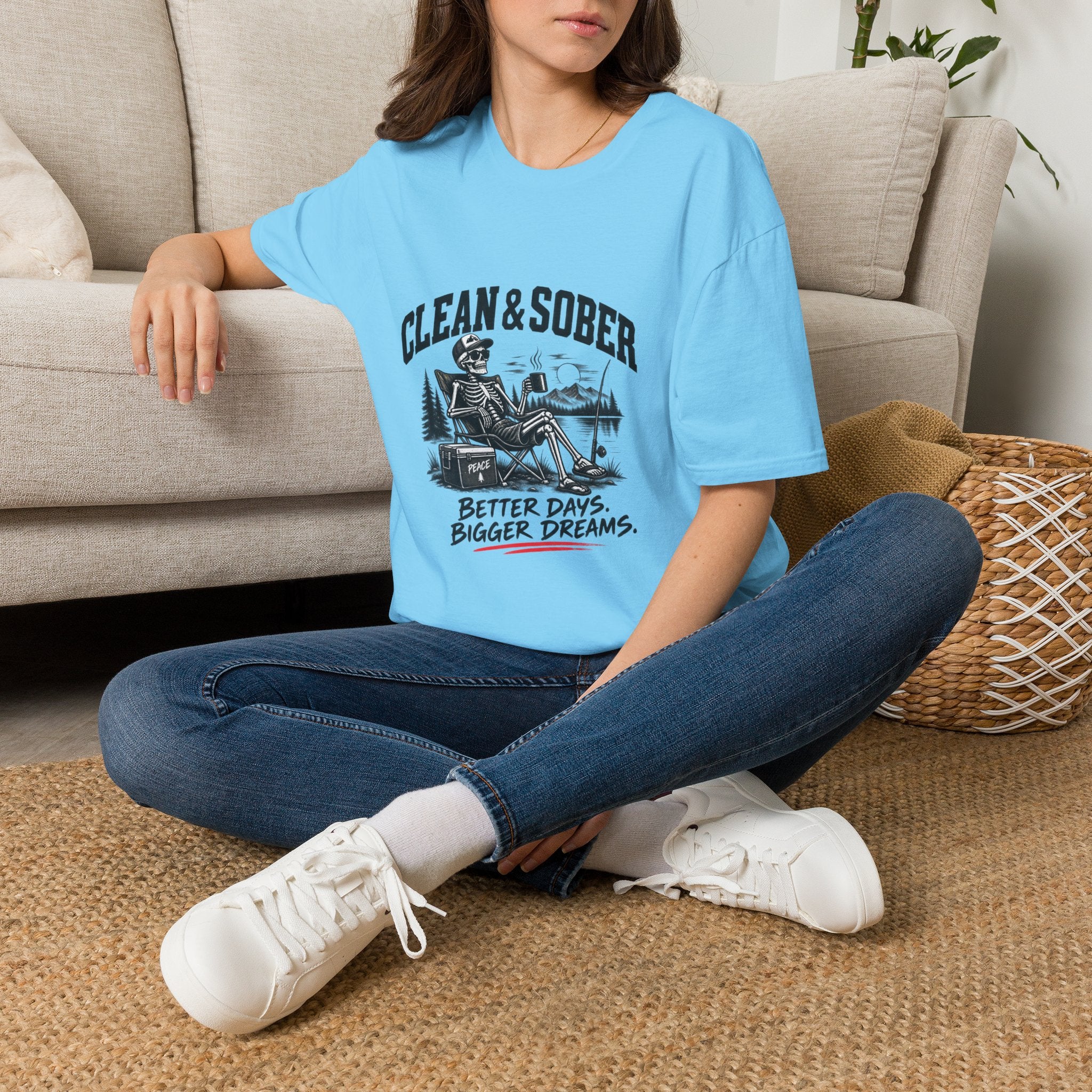 Clean & Sober skeleton camping scene T-Shirt | Recovery, Outdoors