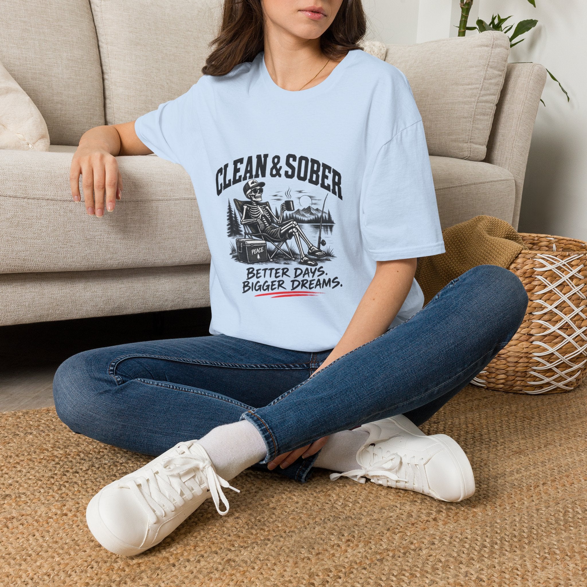Clean & Sober skeleton camping scene T-Shirt | Recovery, Outdoors