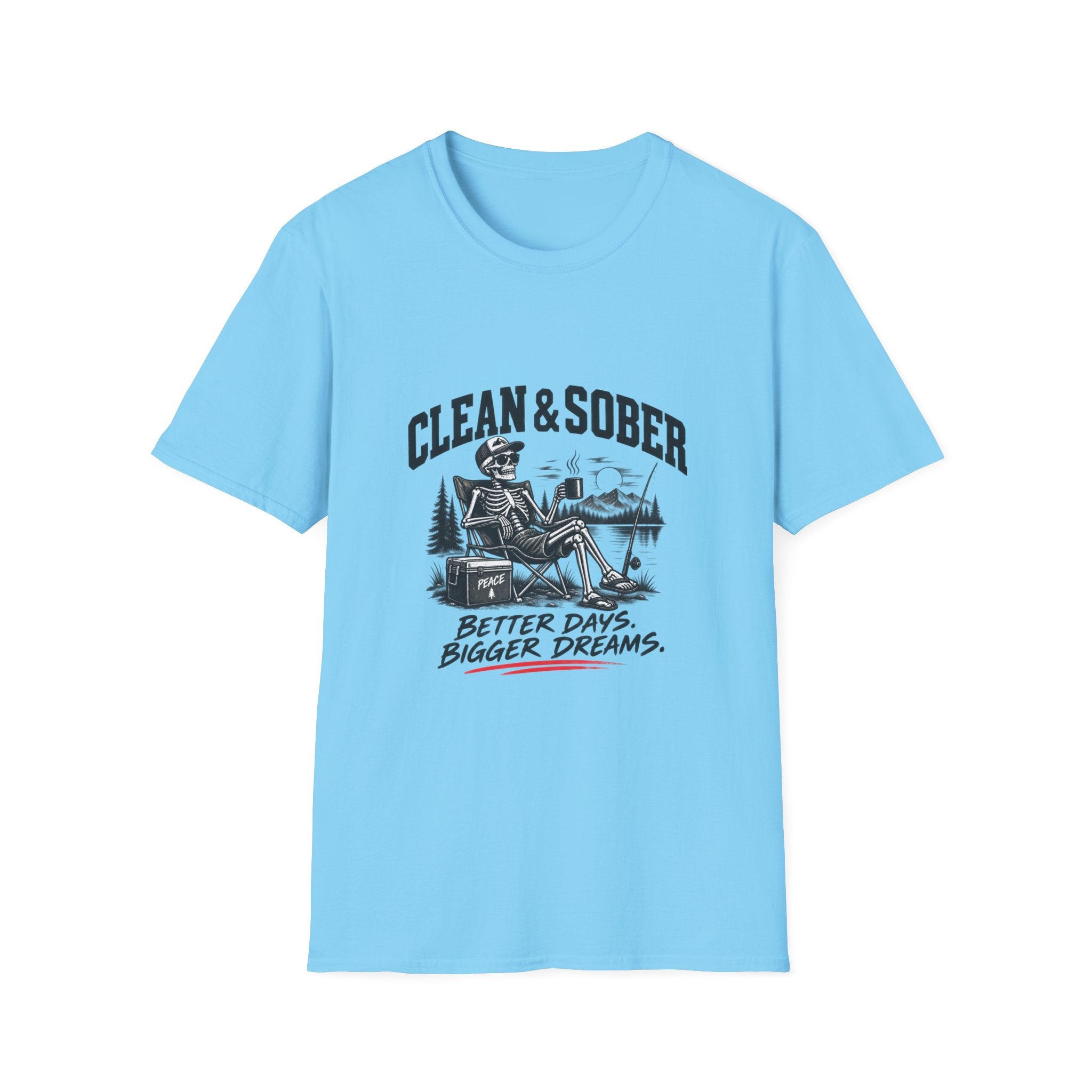 Clean & Sober skeleton camping scene T-Shirt | Recovery, Outdoors