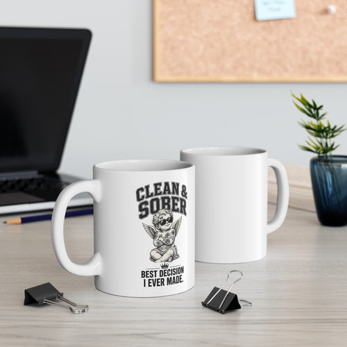 Clean & Sober Angel Mug | Recovery Coffee Cup, Sober Pride