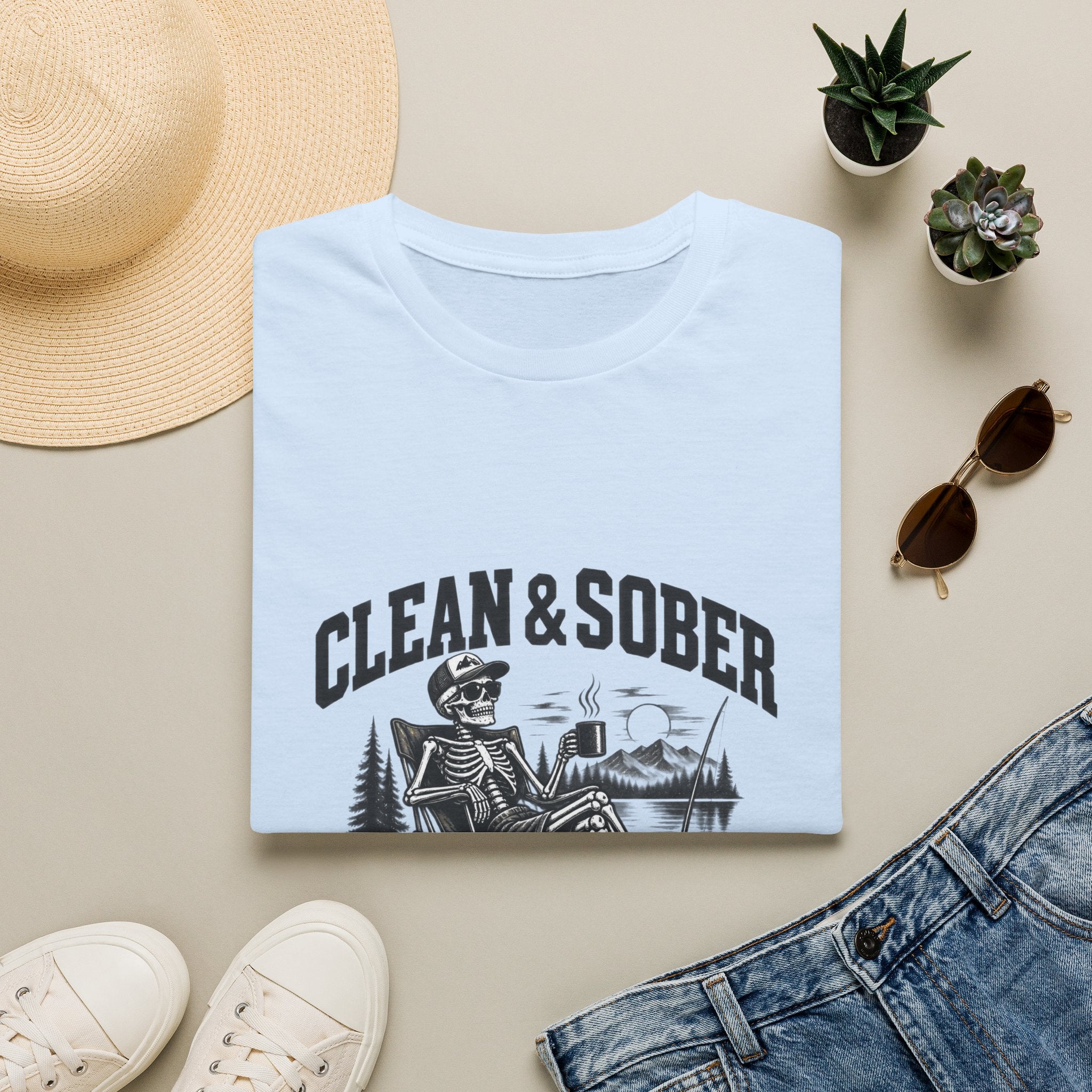 Clean & Sober skeleton camping scene T-Shirt | Recovery, Outdoors