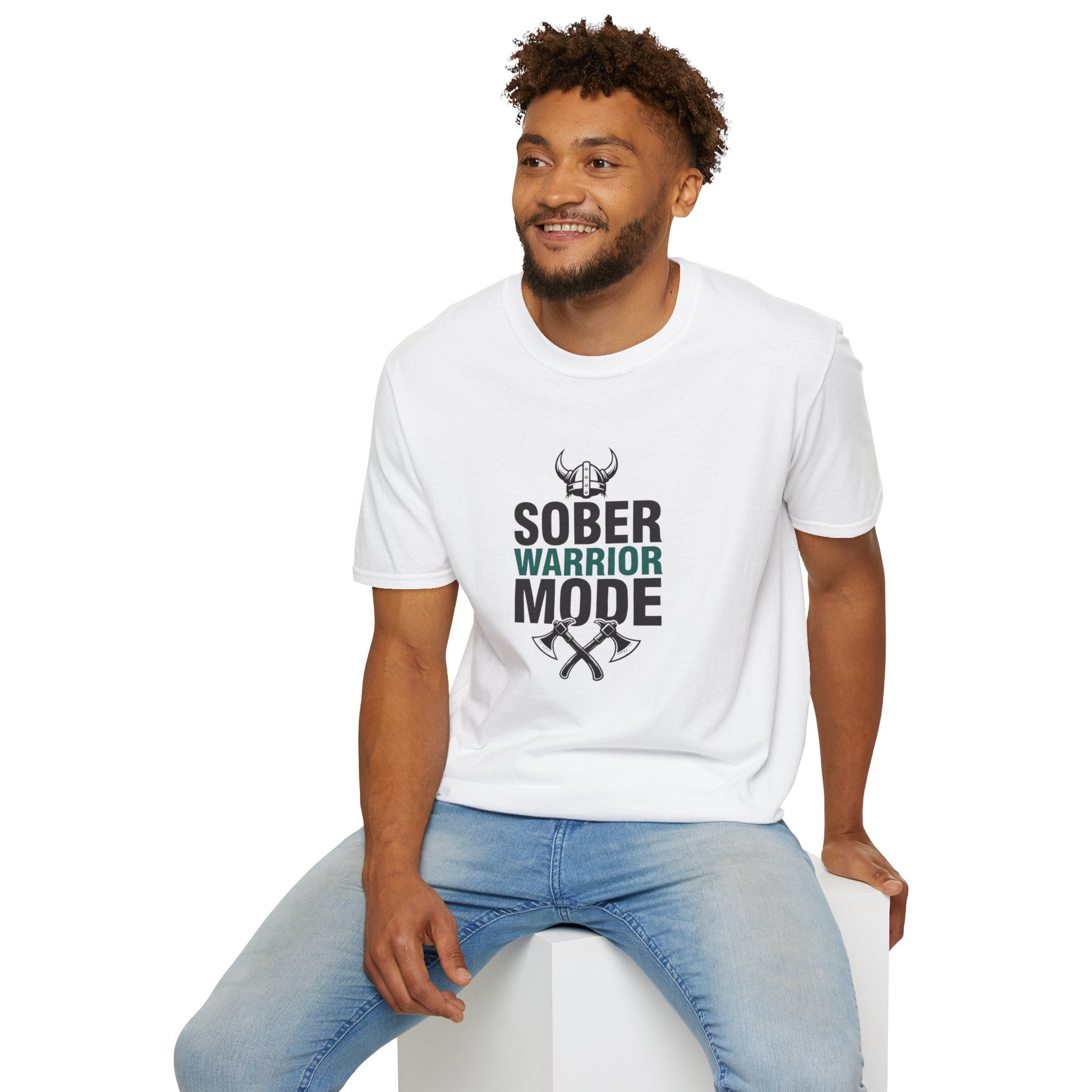 Sober Warrior Mode T-Shirt | Recovery, Viking Helmet & Axes Design