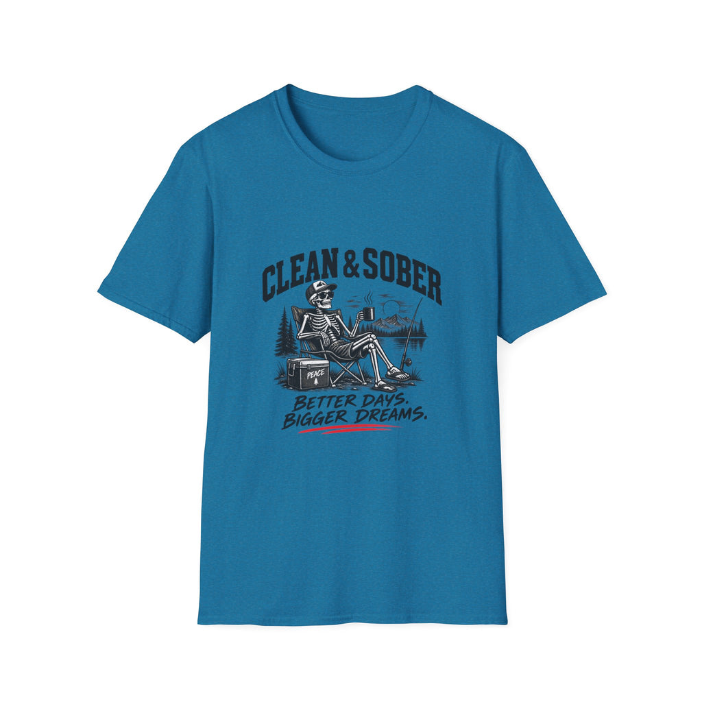 Clean & Sober skeleton camping scene T-Shirt | Recovery, Outdoors