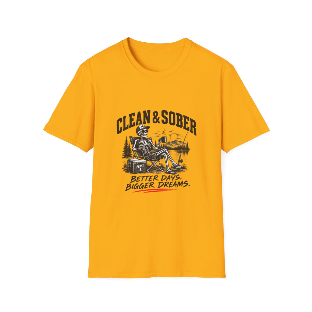 Clean & Sober skeleton camping scene T-Shirt | Recovery, Outdoors