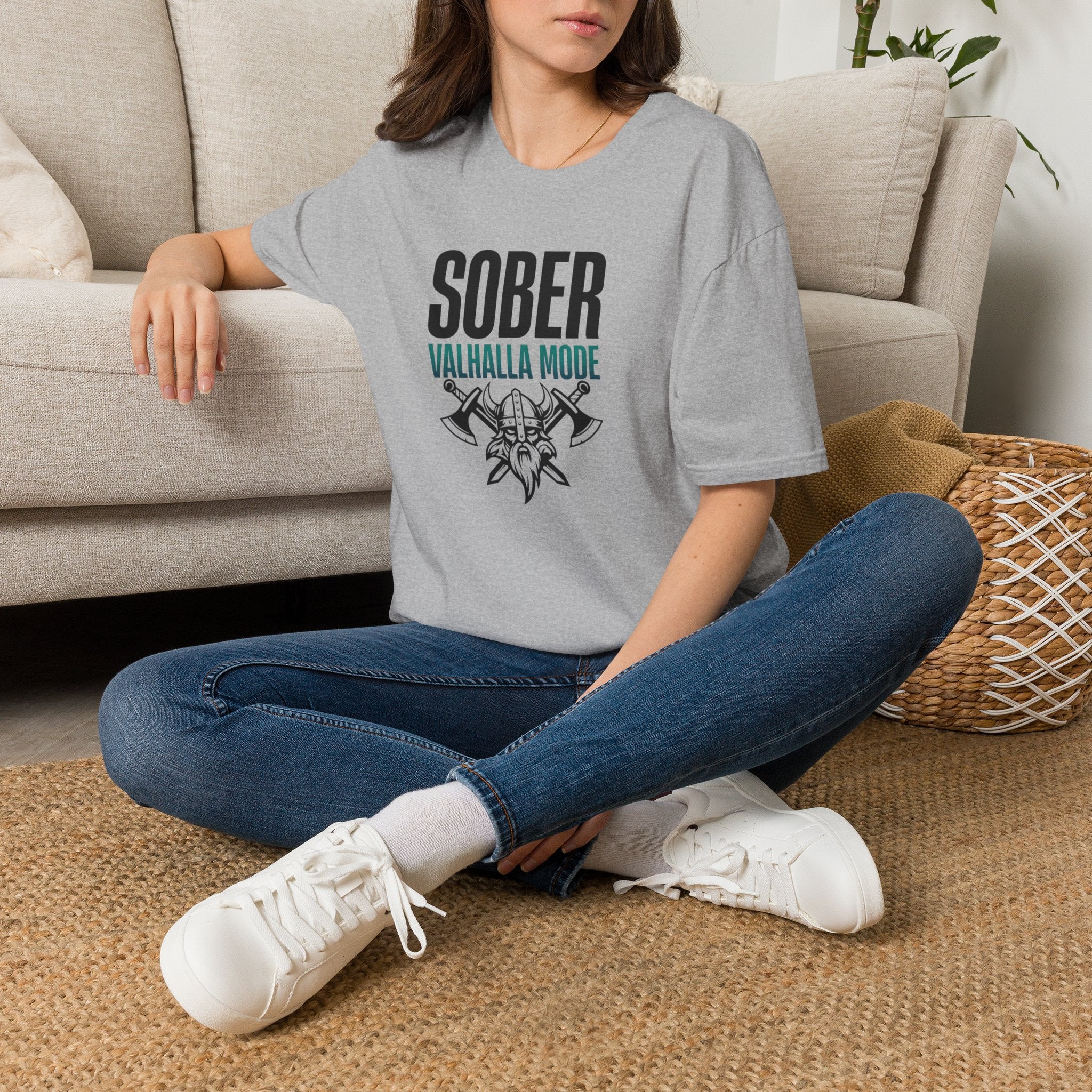 Sober Valhalla Mode T-Shirt | Viking Helmet and Axes
