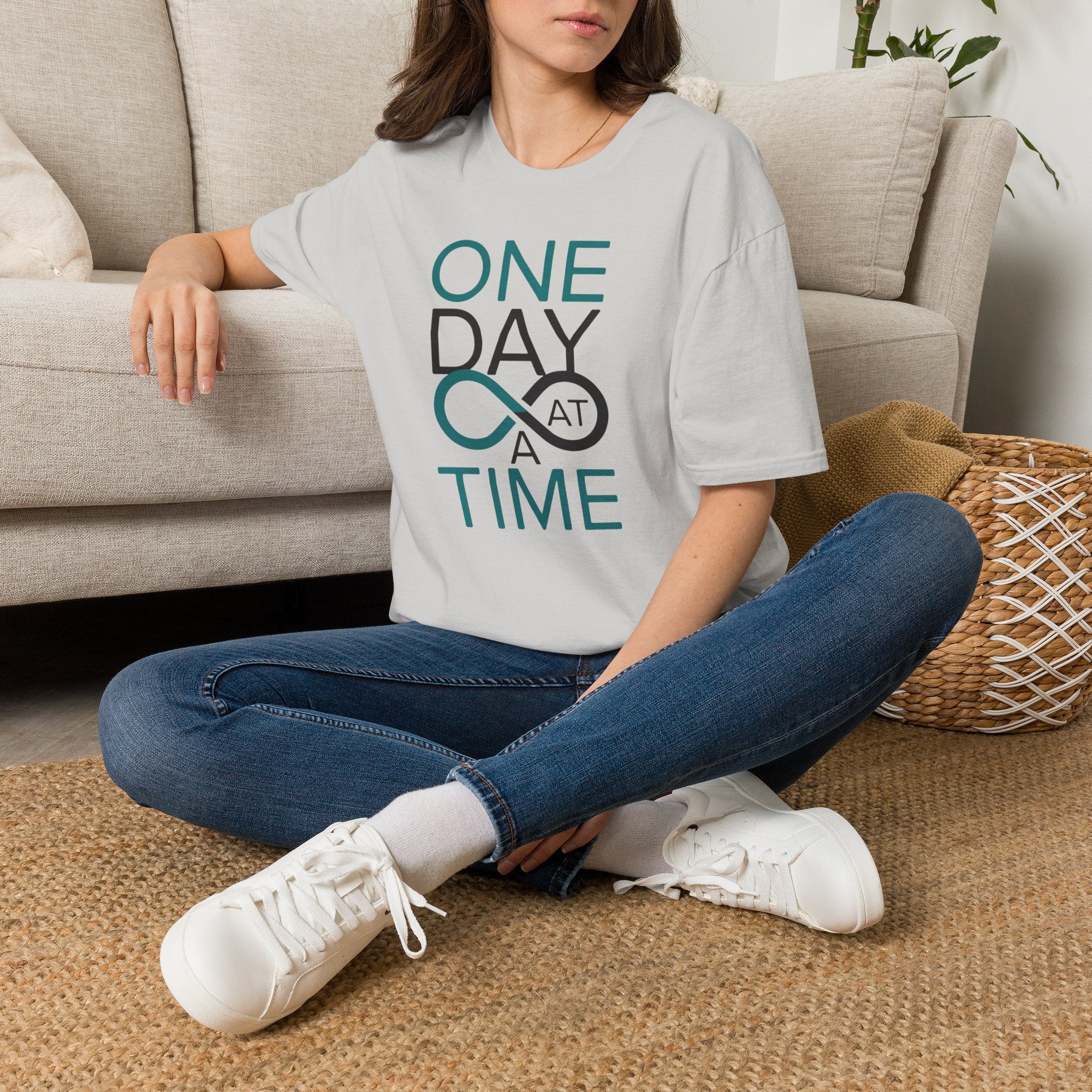 One Day at a Time T-Shirt | Inspirational recovery infinity design