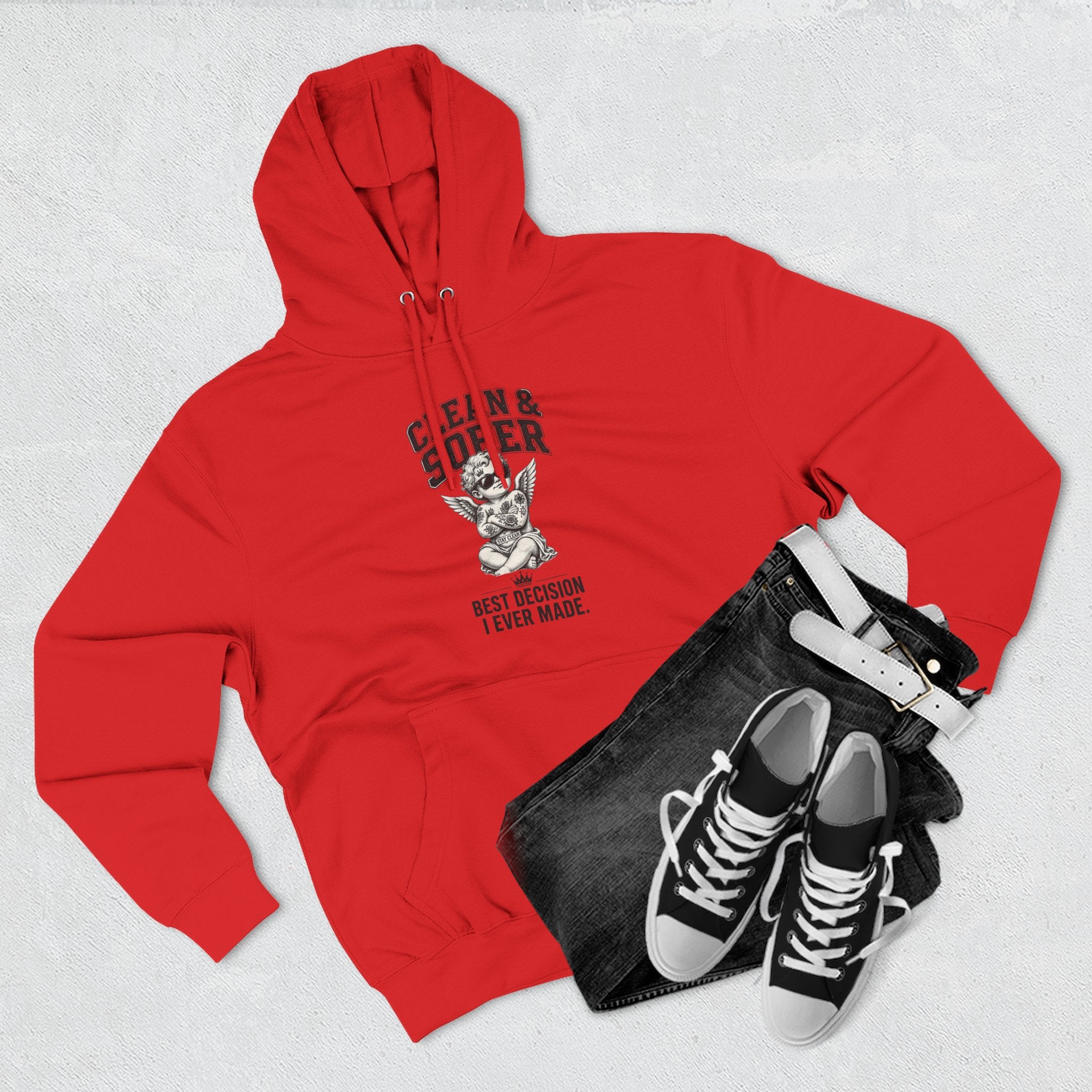 Clean & Sober Cat graphic hoodie | 'Best Decision I Ever Made' design