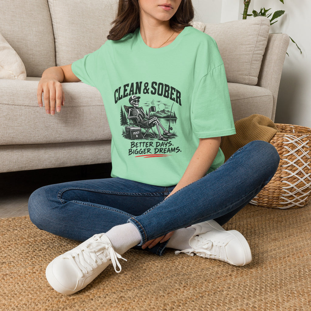 Clean & Sober skeleton camping scene T-Shirt | Recovery, Outdoors