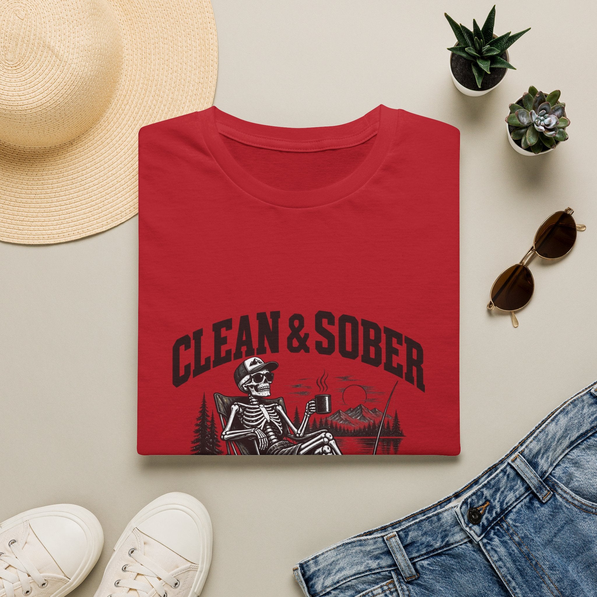Clean & Sober skeleton camping scene T-Shirt | Recovery, Outdoors