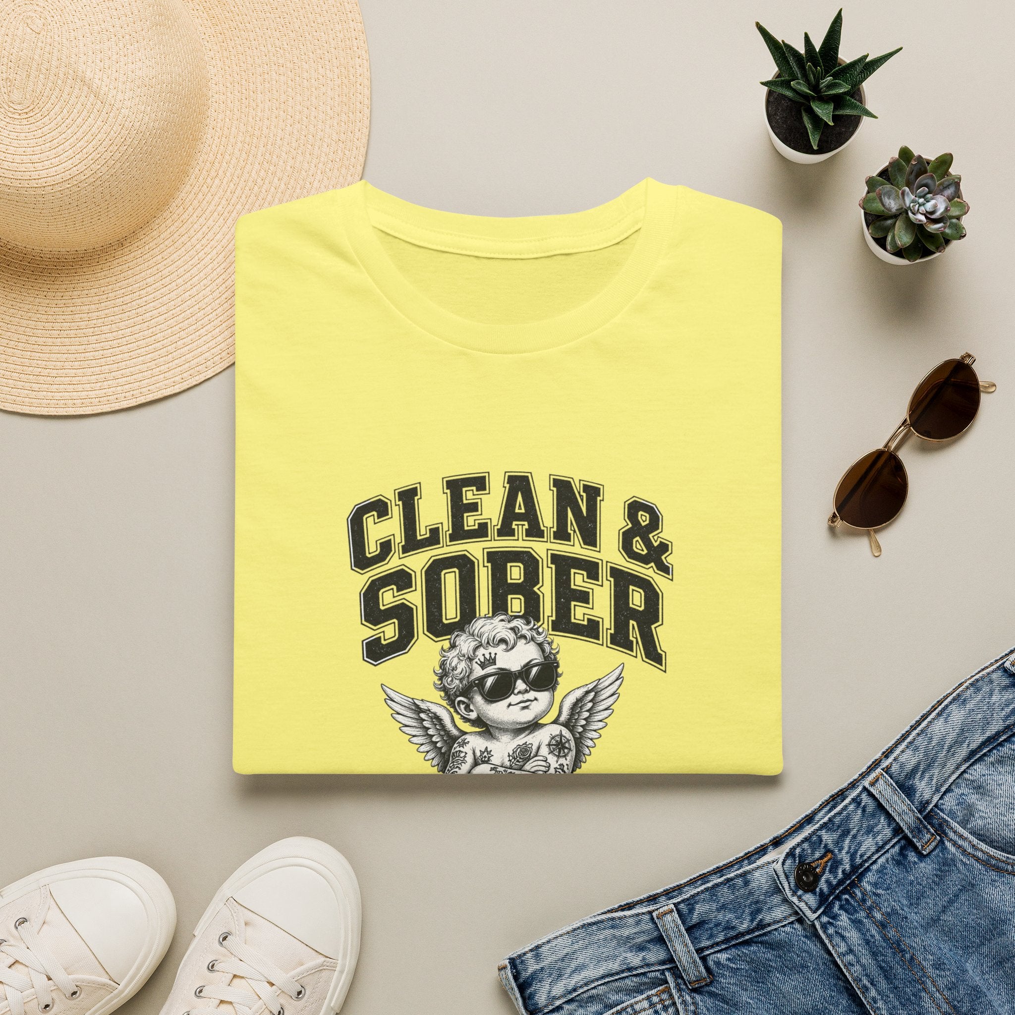 Clean & Sober cherub graphic T-Shirt | 'Best Decision I Ever Made' recovery design