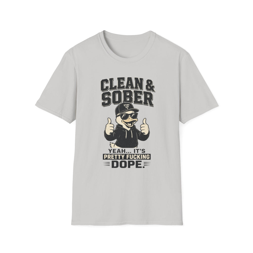 Clean & Sober Duck Illustration T-Shirt | Recovery Humor, Retro Mascot