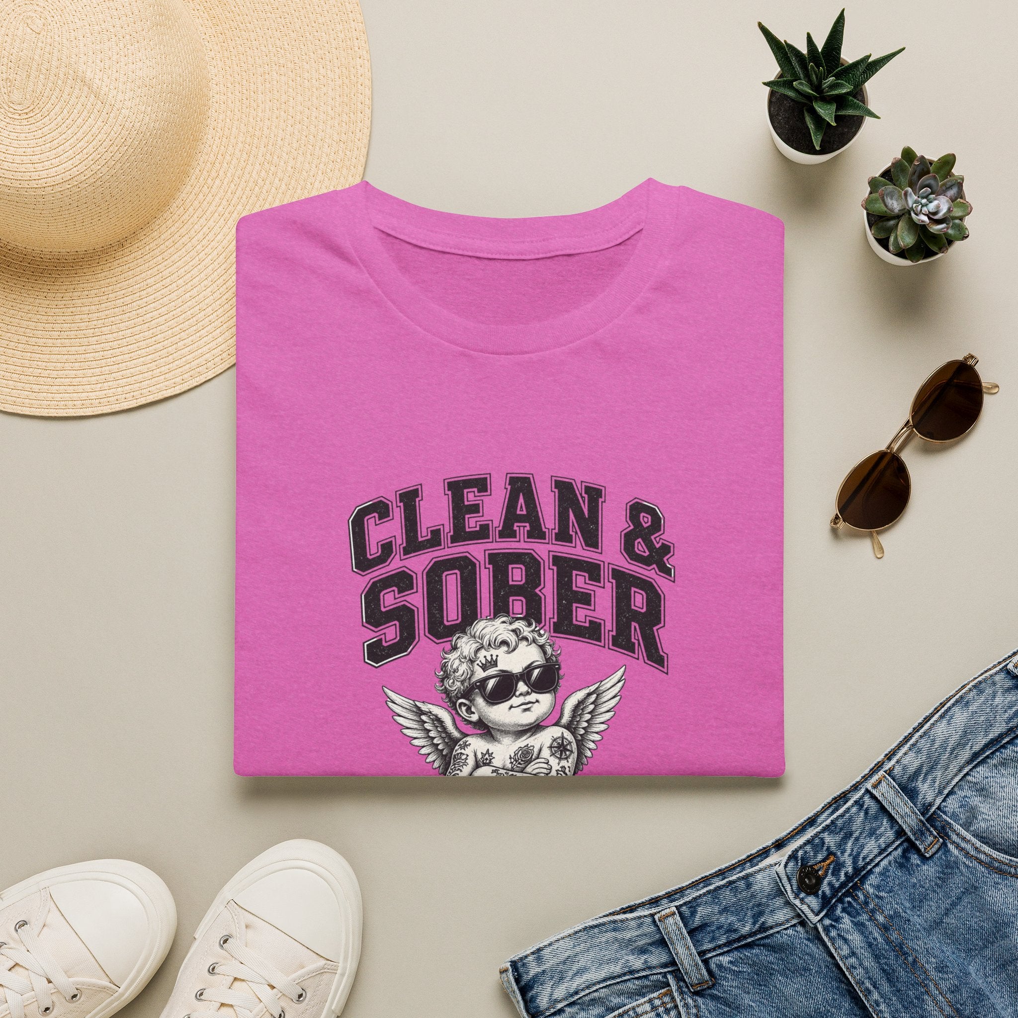 Clean & Sober cherub graphic T-Shirt | 'Best Decision I Ever Made' recovery design