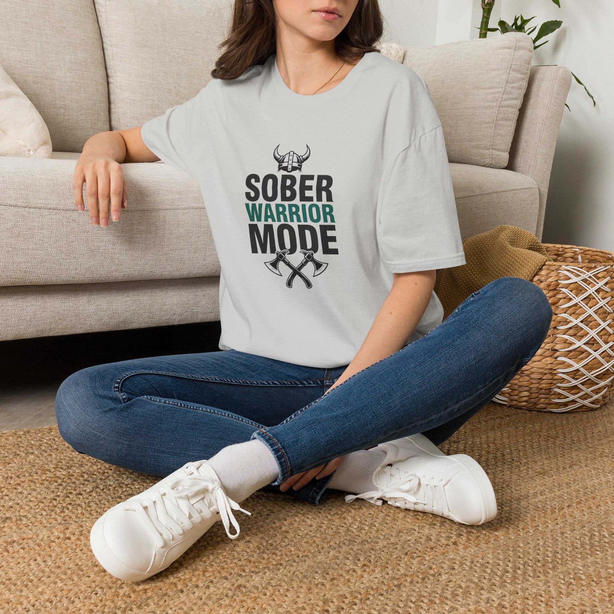 Sober Warrior Mode T-Shirt | Recovery, Viking Helmet & Axes Design