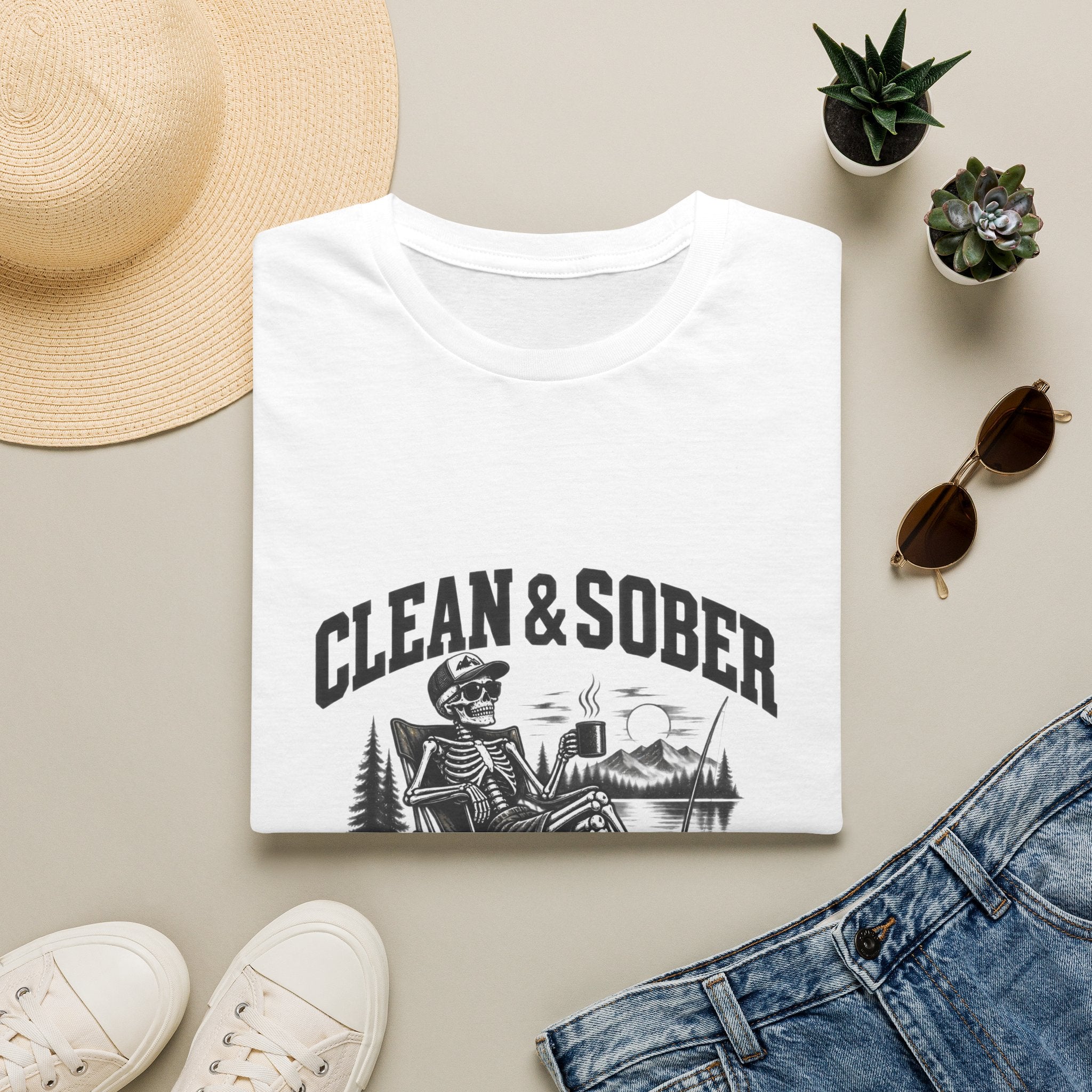 Clean & Sober skeleton camping scene T-Shirt | Recovery, Outdoors