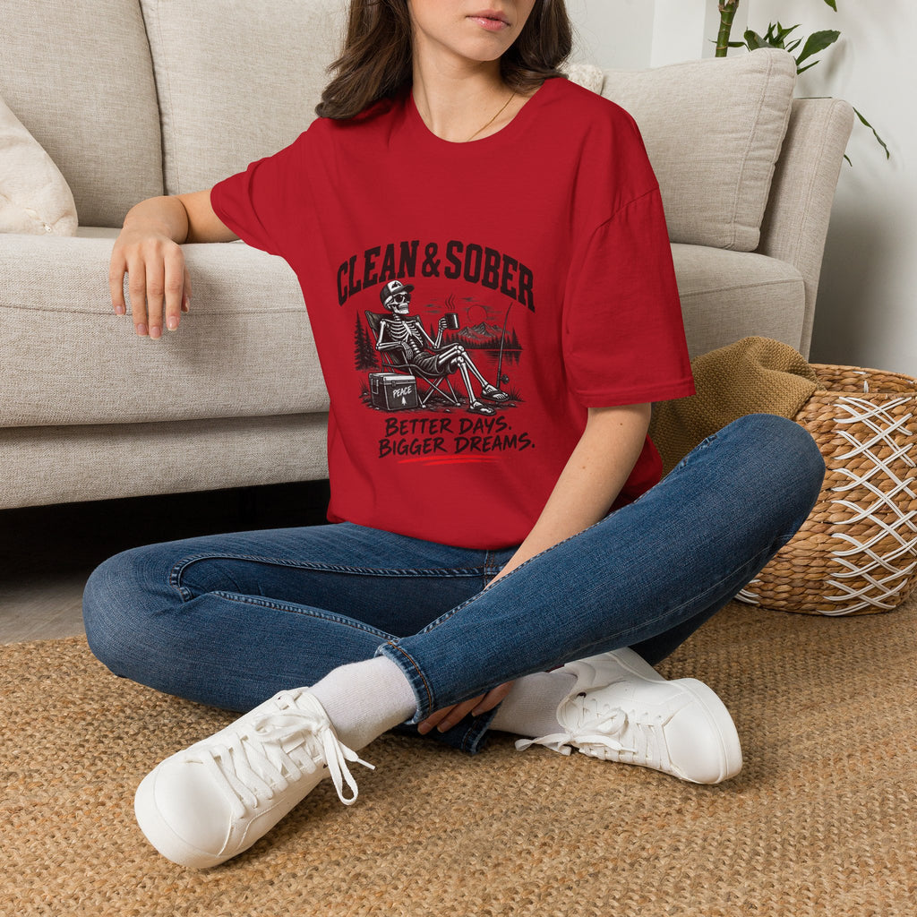 Clean & Sober skeleton camping scene T-Shirt | Recovery, Outdoors