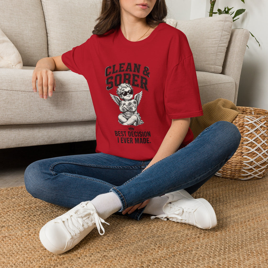 Clean & Sober cherub graphic T-Shirt | 'Best Decision I Ever Made' recovery design