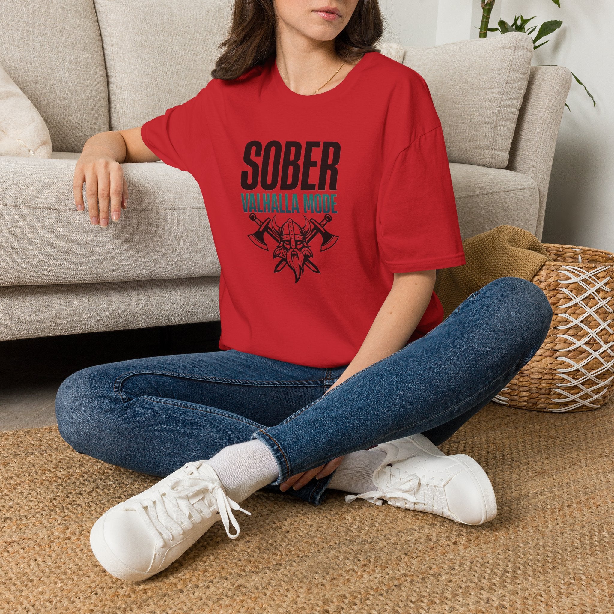 Sober Valhalla Mode T-Shirt | Viking Helmet and Axes