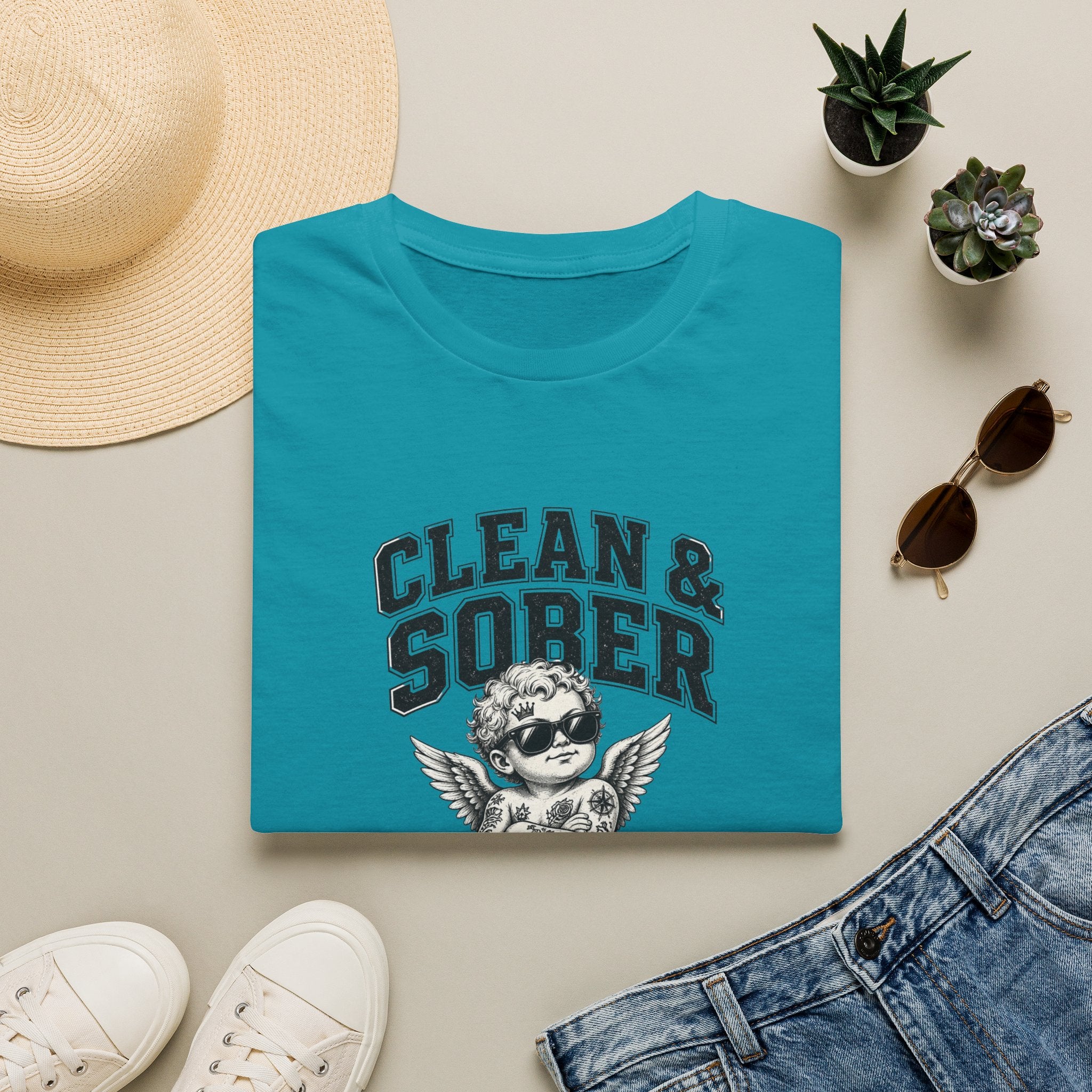 Clean & Sober cherub graphic T-Shirt | 'Best Decision I Ever Made' recovery design