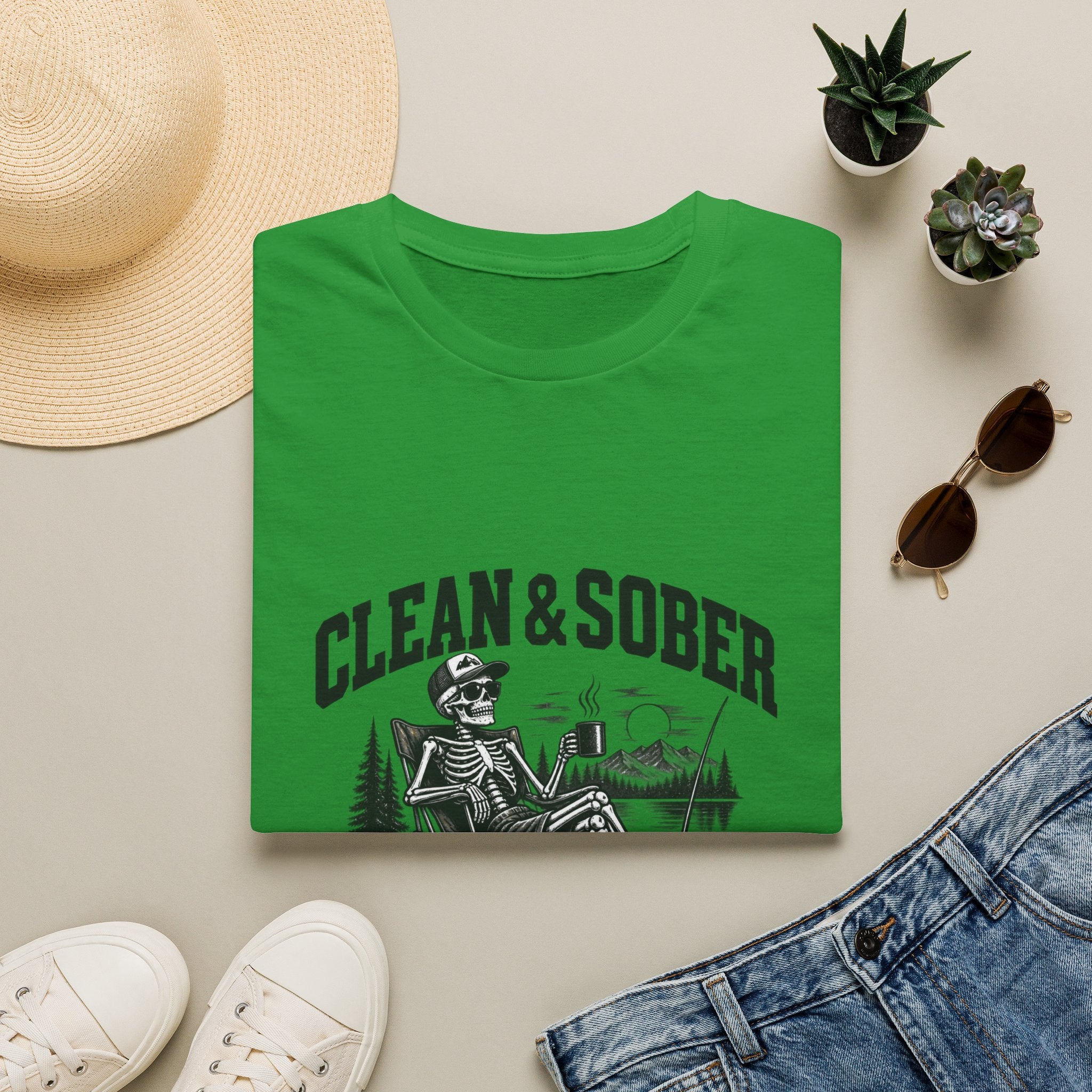 Clean & Sober skeleton camping scene T-Shirt | Recovery, Outdoors