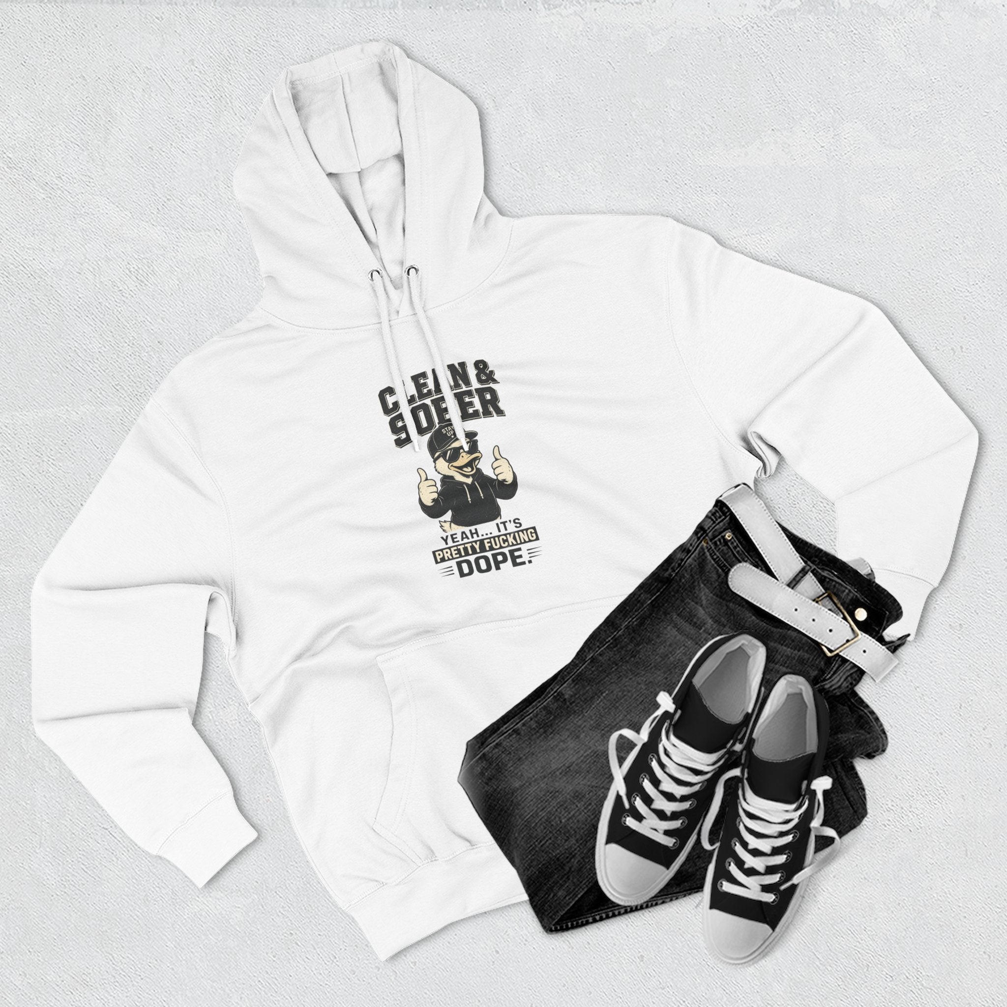 Clean & Sober Thumbs Up Hoodie | Recovery Slogan, Retro Illustration